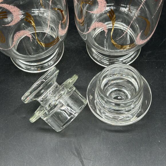 2 Glass Bottles with Stoppers MCM Bath Salts Pink and Gold Glass Containers - Picture 6 of 6